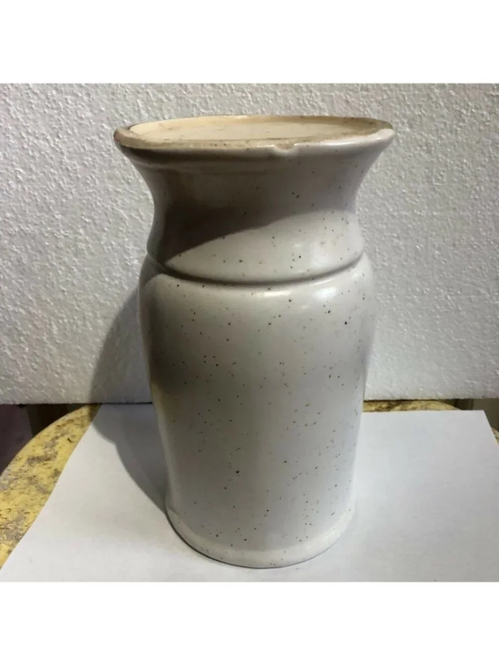 Vintage Stoneware Vase Speckled White RWC 1010 mark Mid Century